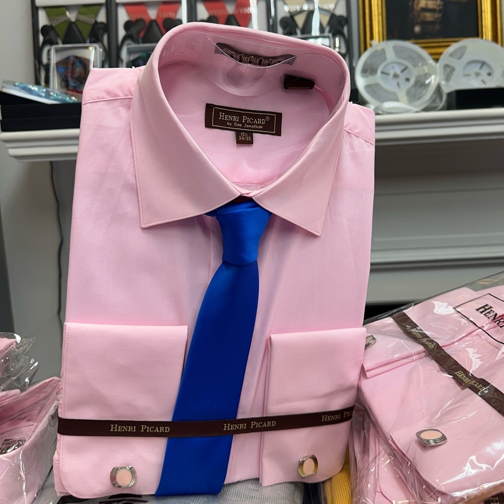 Soft Pink Mens Dress Shirt comes with tie set with French Cuff with Cuff Links